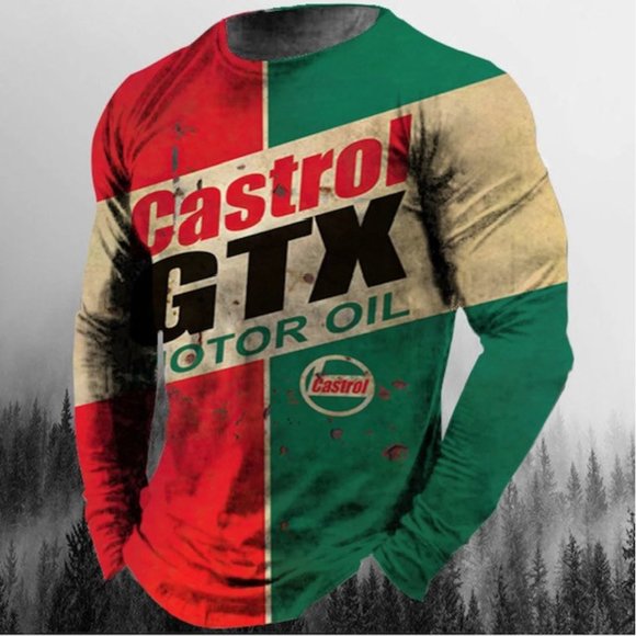 3/$50 Men's 3D Retro Printed Long Sleeve Cotton Vintage Oil T-Shirt - Picture 1 of 1